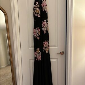 Elegant Black Gown with Floral Embroidery